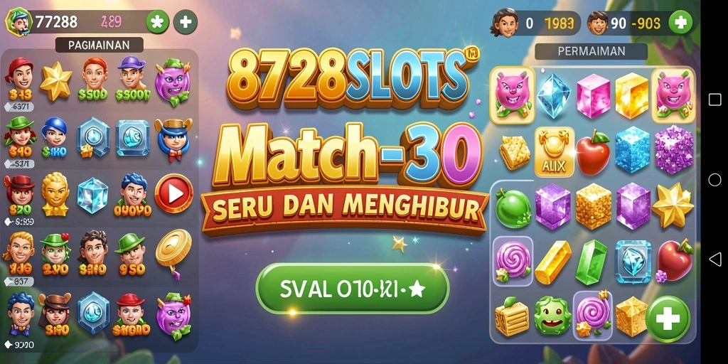 Tampilan gameplay 8728SLOTS yang penuh warna dan menarik.