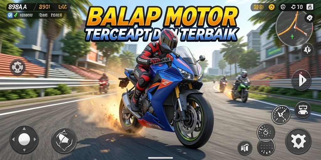 Tampilan gameplay seru dari 898A dengan balapan motor yang mendebarkan.