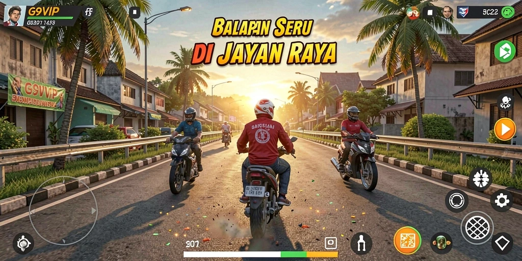 Tampilan gameplay seru dalam G9VIP yang penuh aksi balapan.