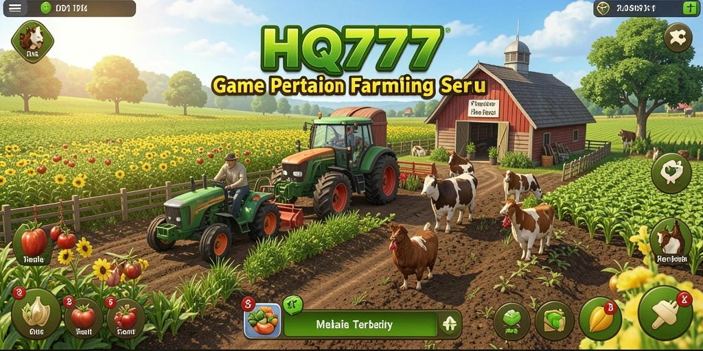 Tampilan gameplay <strong>HQ777</strong> yang menampilkan aktivitas pertanian seru.