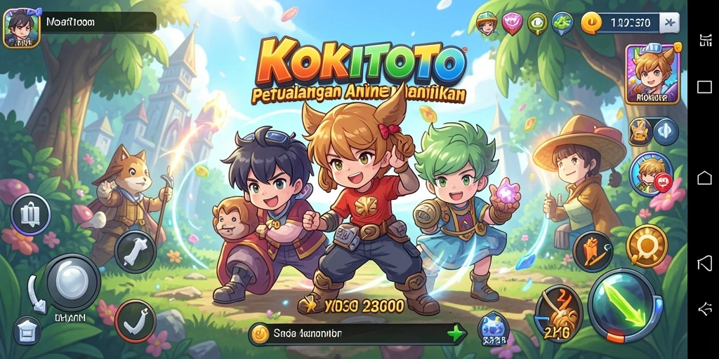 Tampilan gameplay KOKITOTO dengan karakter Anime yang dinamis dan penuh aksi.