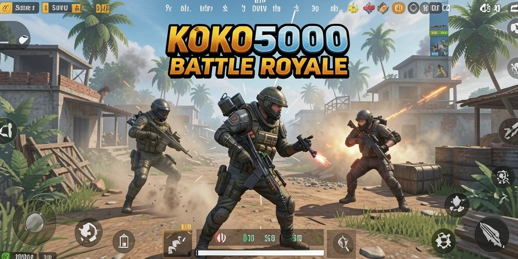 Tampilan pertandingan seru dalam KOKO5000 di arena Battle Royale.
