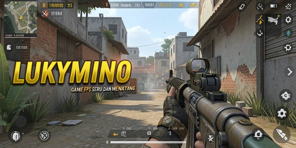Screenshot gameplay LUKYMINO dengan aksi tembak menembak yang intens.