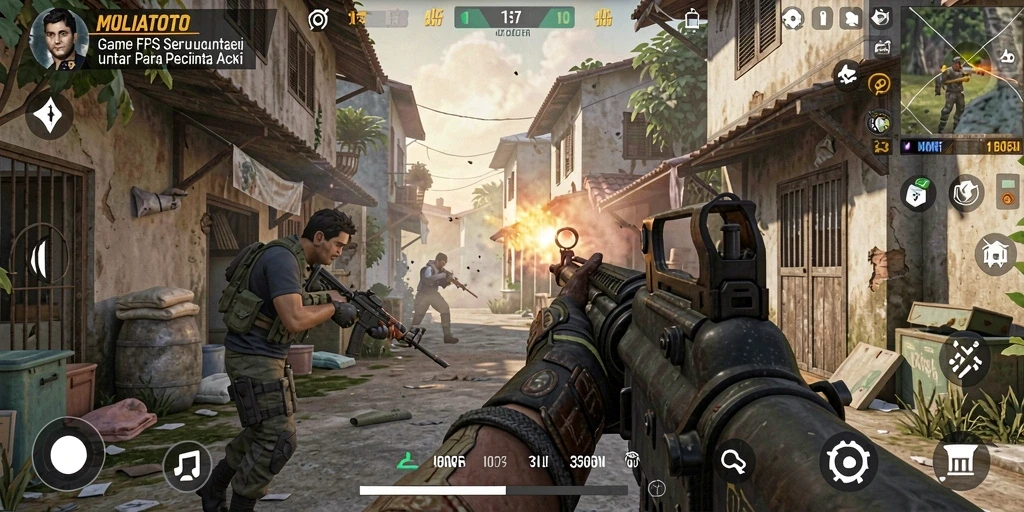 Screenshot menunjukkan aksi tembak-menembak intens di <strong>MULIATOTO</strong>.