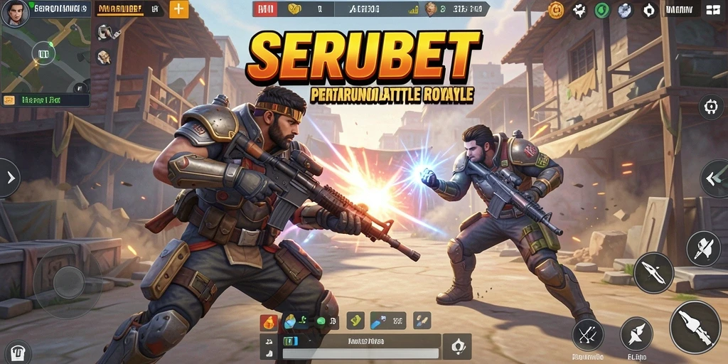 Tampilan aksi epik dalam gameplay SERUBET Battle Royale.
