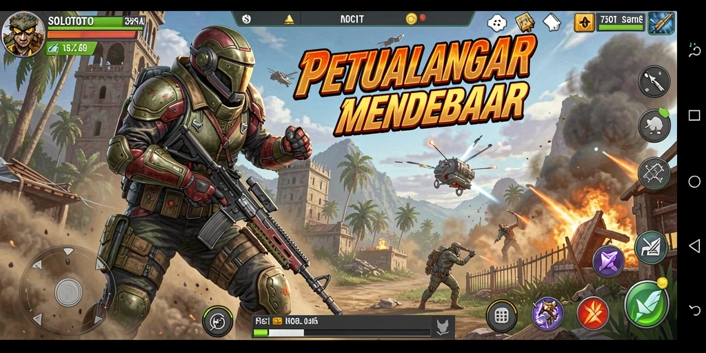 Tampilan gameplay SOLOTOTO dengan aksi penuh semangat.