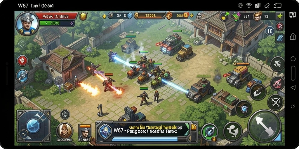 Tangkapan layar gameplay W67 yang menampilkan aksi strategi mendebarkan.